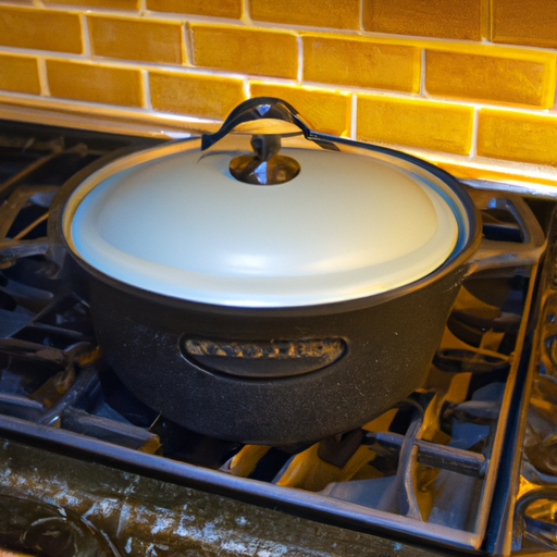 A cast iron Dutch oven on a stovetop, ready to cook a delicious one-pot meal.